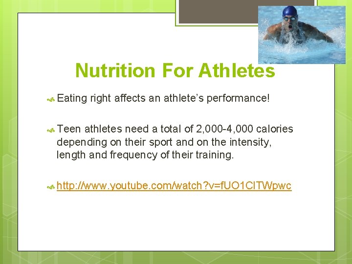 Nutrition For Athletes Eating right affects an athlete’s performance! Teen athletes need a total