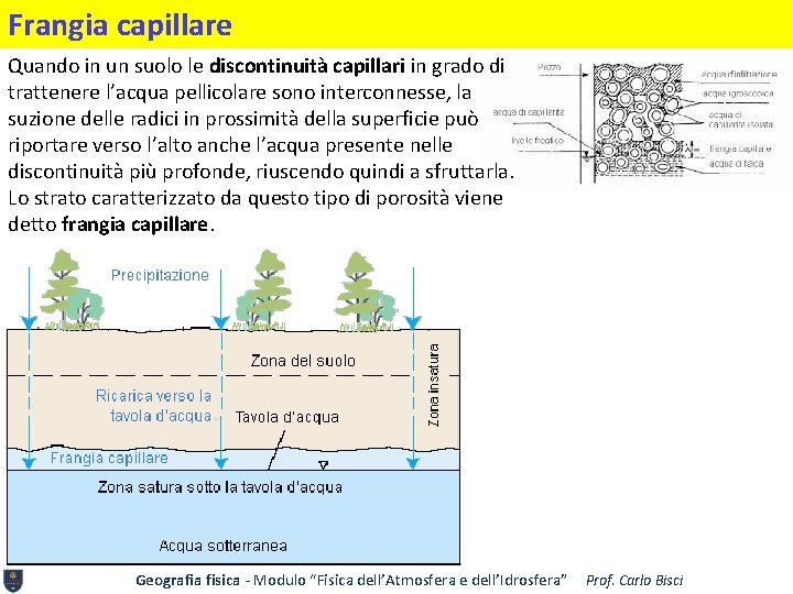 Frangia capillare Quando in un suolo le discontinuità capillari in grado di trattenere l’acqua