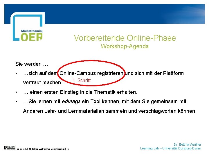 Vorbereitende Online-Phase Workshop-Agenda Sie werden … • …sich auf dem Online-Campus registrieren und sich
