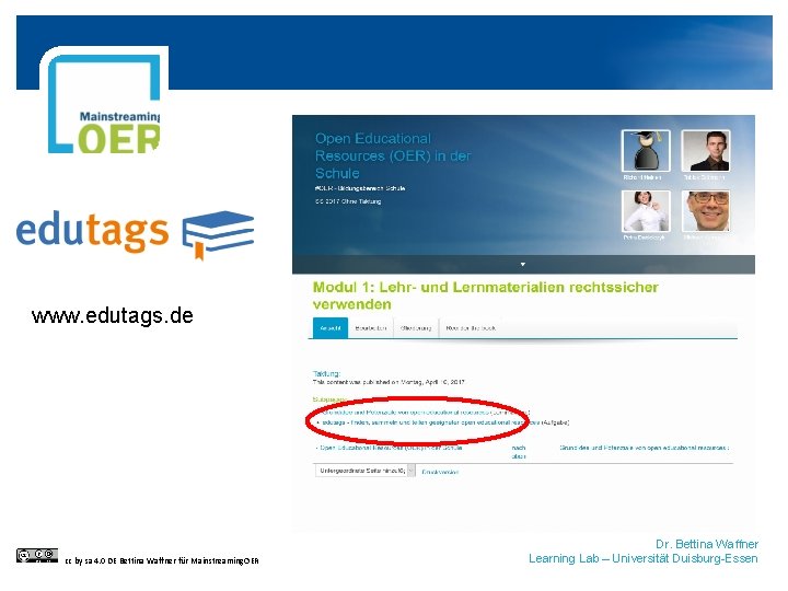 www. edutags. de cc by sa 4. 0 DE Bettina Waffner für Mainstreaming. OER