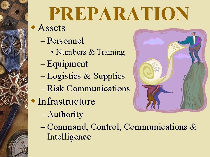 PREPARATION w Assets – Personnel • Numbers & Training – Equipment – Logistics &