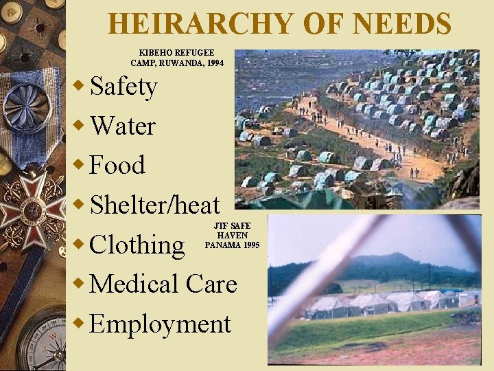 HEIRARCHY OF NEEDS KIBEHO REFUGEE CAMP, RUWANDA, 1994 w Safety w Water w Food