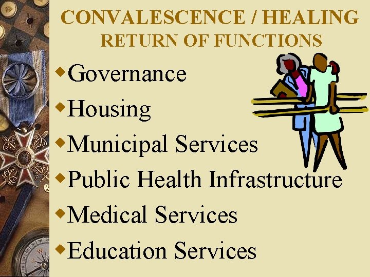 CONVALESCENCE / HEALING RETURN OF FUNCTIONS w. Governance w. Housing w. Municipal Services w.