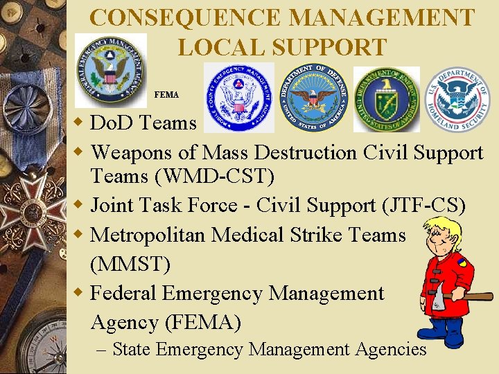 CONSEQUENCE MANAGEMENT LOCAL SUPPORT FEMA w Do. D Teams w Weapons of Mass Destruction