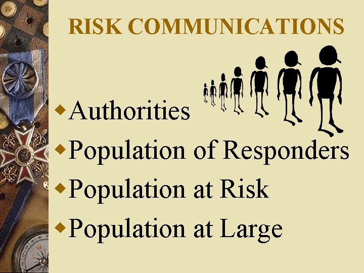 RISK COMMUNICATIONS w. Authorities w. Population of Responders w. Population at Risk w. Population