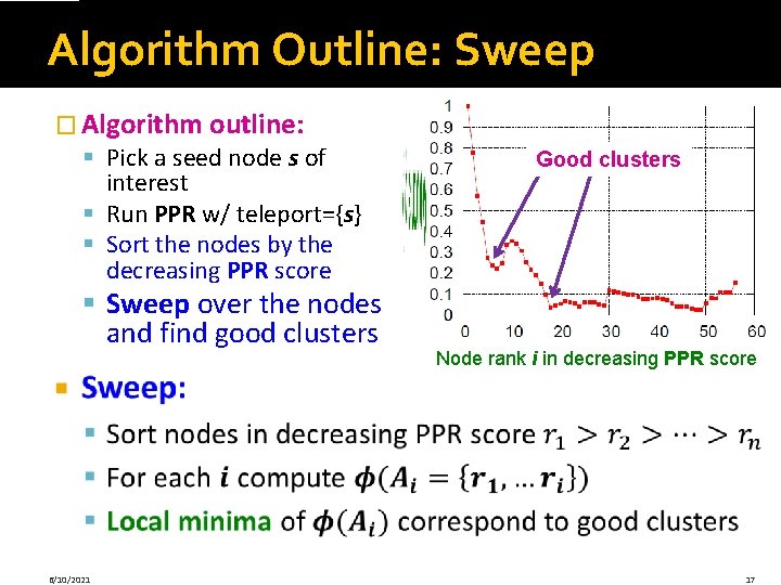 Algorithm Outline: Sweep � Algorithm outline: § Pick a seed node s of interest
