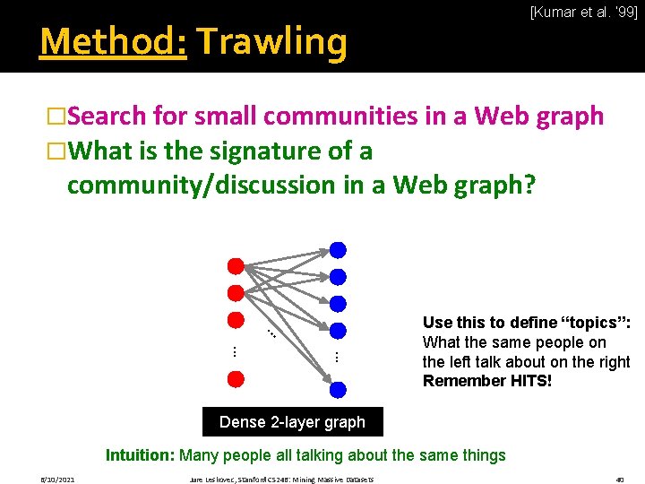 [Kumar et al. ‘ 99] Method: Trawling �Search for small communities in a Web