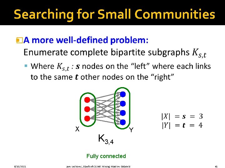 Searching for Small Communities � X K 3, 4 Y Fully connected 6/10/2021 Jure