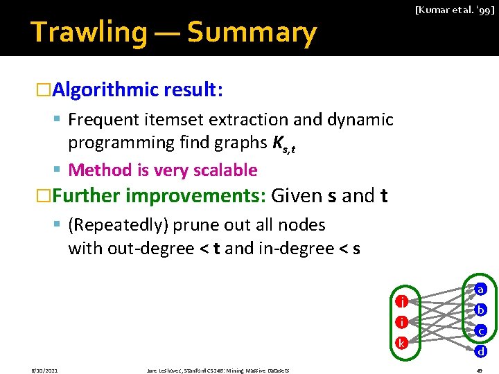 [Kumar et al. ‘ 99] Trawling — Summary �Algorithmic result: § Frequent itemset extraction