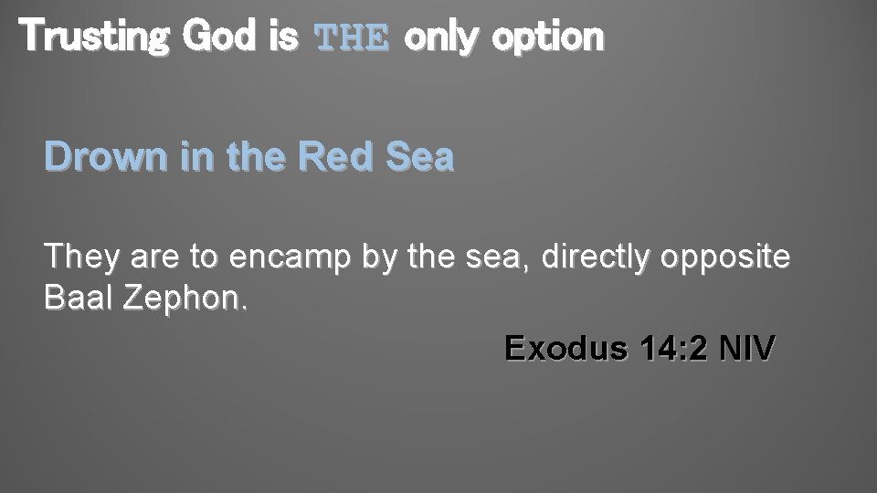 Trusting God is THE only option Drown in the Red Sea They are to