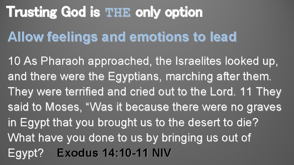 Trusting God is THE only option Allow feelings and emotions to lead 10 As Trusting God is THE only option Allow feelings and emotions to lead 10 As