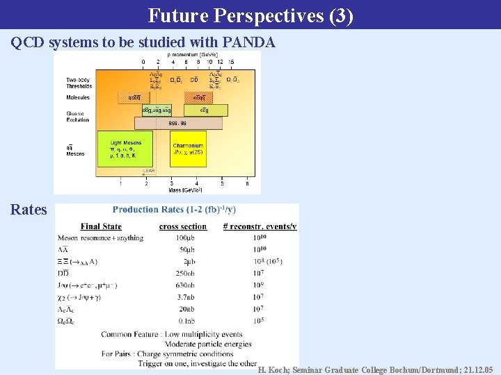 Future Perspectives (3) QCD systems to be studied with PANDA Rates H. Koch; Seminar