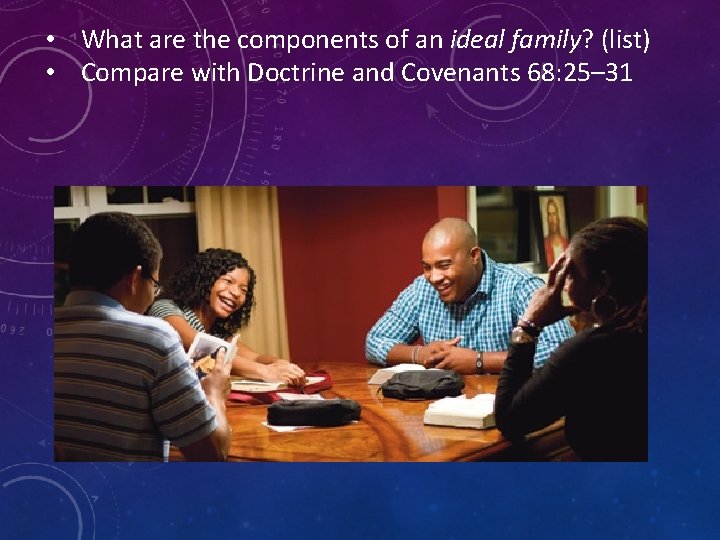  • What are the components of an ideal family? (list) • Compare with