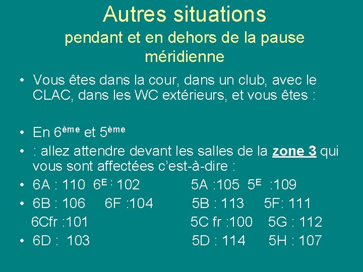 Autres situations pendant et en dehors de la pause méridienne • Vous êtes dans