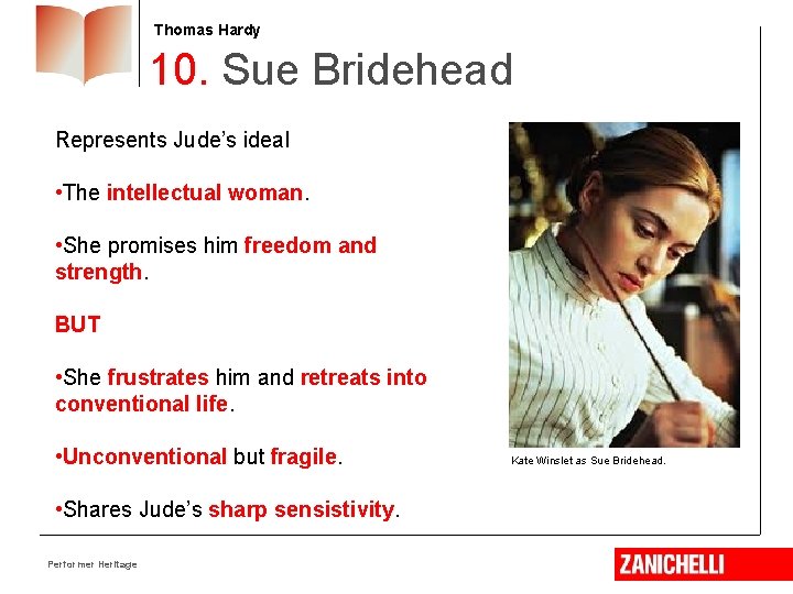 Thomas Hardy 10. Sue Bridehead Represents Jude’s ideal • The intellectual woman. • She