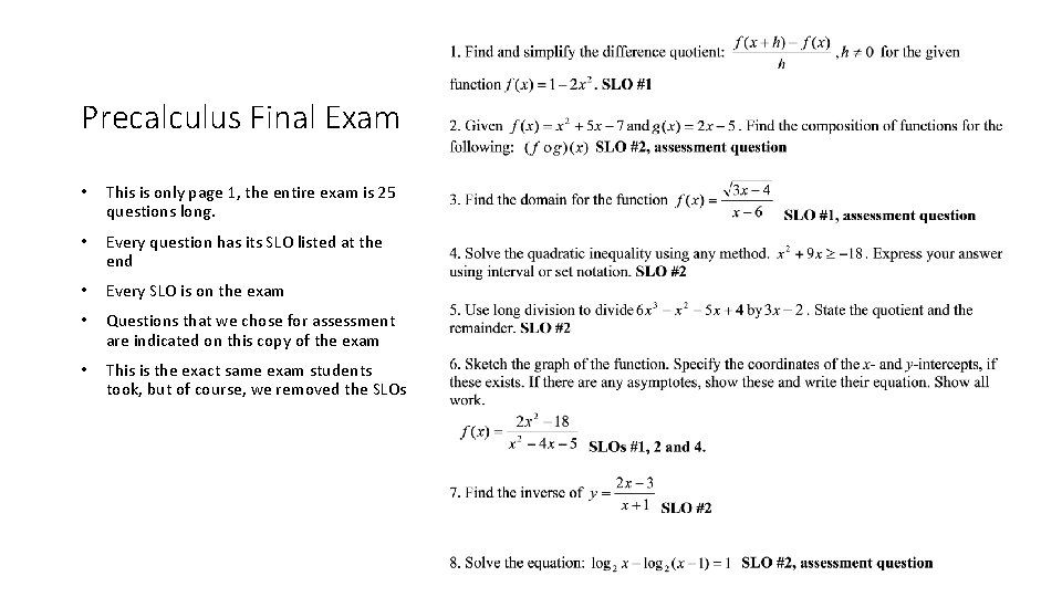 Precalculus Final Exam • This is only page 1, the entire exam is 25 Precalculus Final Exam • This is only page 1, the entire exam is 25
