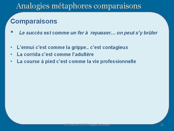 Analogies métaphores comparaisons Comparaisons • Le succès est comme un fer à repasser… on