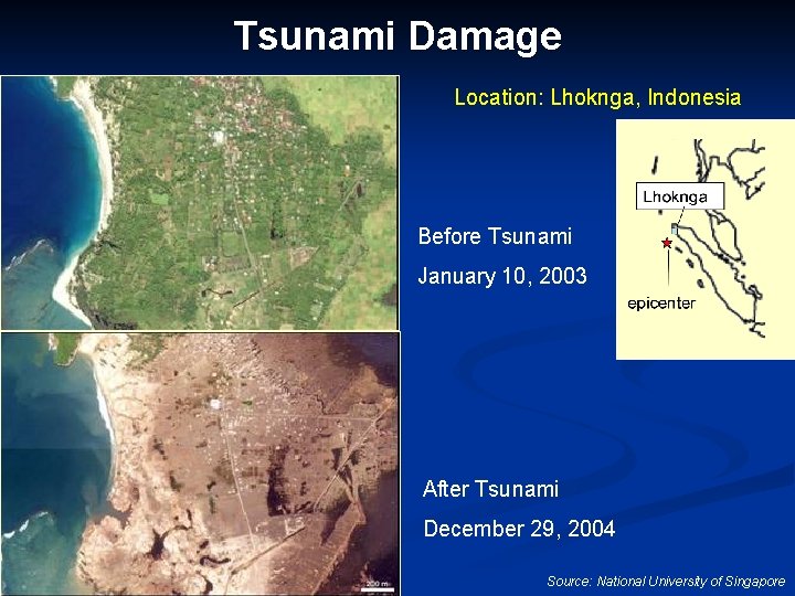 Tsunami Damage Location: Lhoknga, Indonesia Before Tsunami January 10, 2003 After Tsunami December 29,