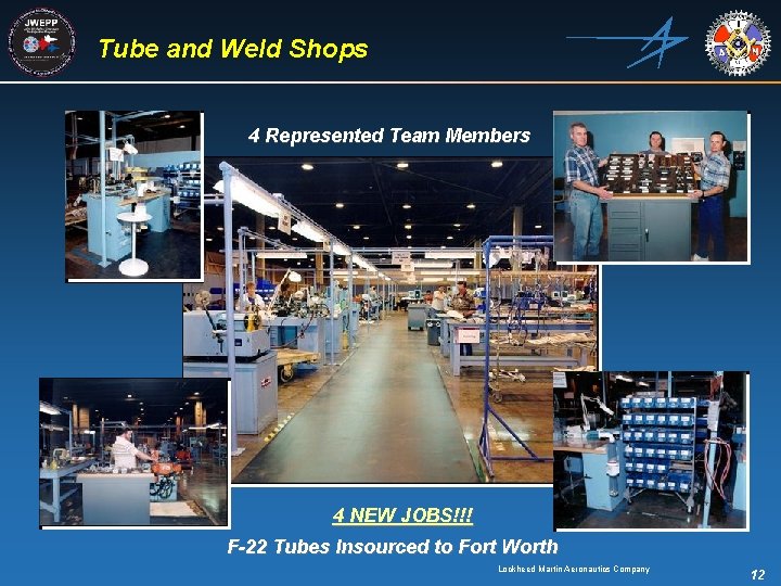 Tube and Weld Shops 4 Represented Team Members 4 NEW JOBS!!! F-22 Tubes Insourced