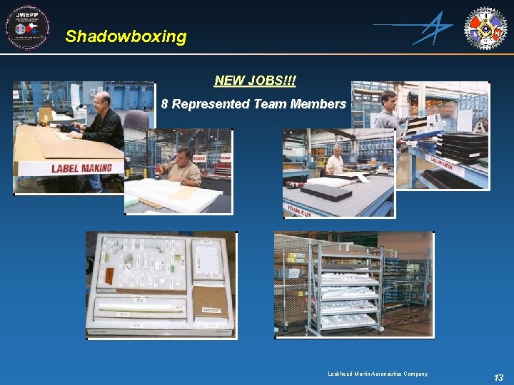Shadowboxing NEW JOBS!!! 8 Represented Team Members Lockheed Martin Aeronautics Company 13 