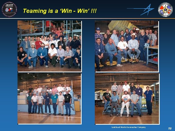 Teaming is a ‘Win - Win’ !!! Lockheed Martin Aeronautics Company 18 