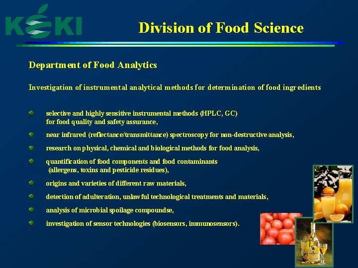 Central Food Research Institute Research activities at CFRI