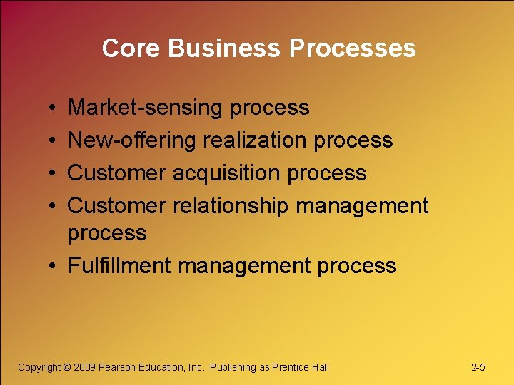 Core Business Processes • • Market-sensing process New-offering realization process Customer acquisition process Customer
