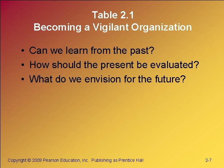 Table 2. 1 Becoming a Vigilant Organization • Can we learn from the past?