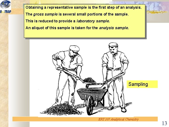 Obtaining a representative sample is the first step of an analysis. The gross sample