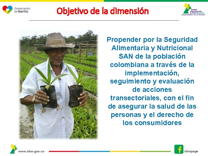 Objetivo de la dimensión Propender por la Seguridad Alimentaria y Nutricional SAN de la