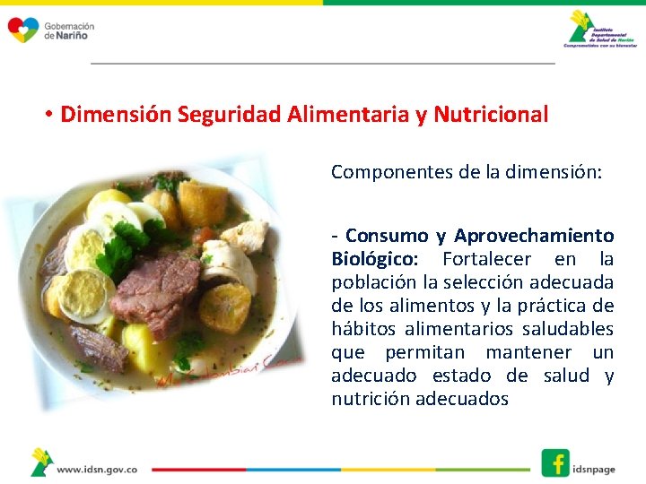  • Dimensión Seguridad Alimentaria y Nutricional Componentes de la dimensión: - Consumo y