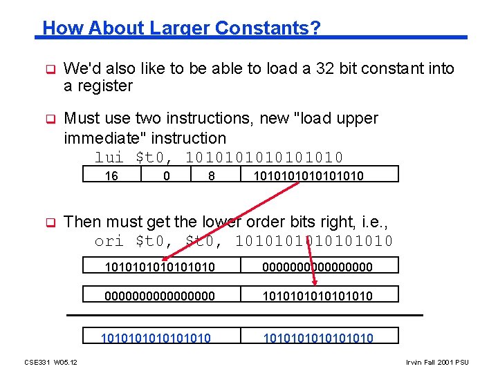 How About Larger Constants? q We'd also like to be able to load a