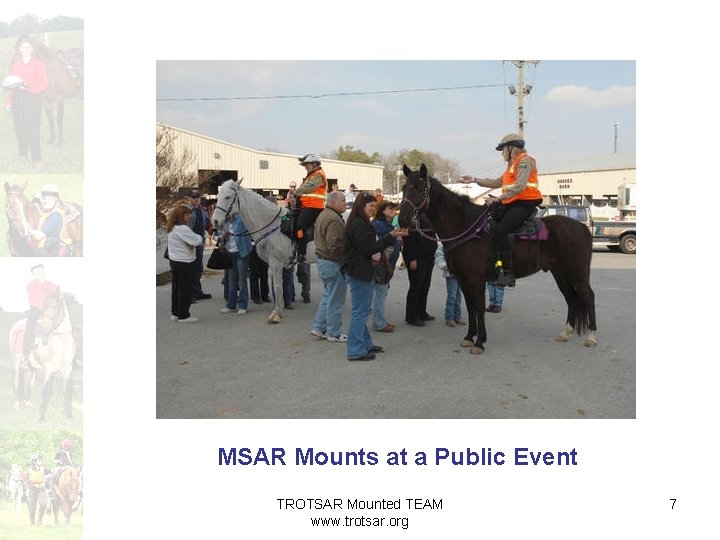 MSAR Mounts at a Public Event TROTSAR Mounted TEAM www. trotsar. org 7 
