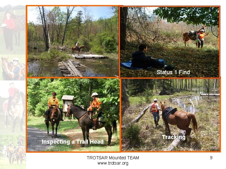 Status 1 Find Inspecting a Trail Head TROTSAR Mounted TEAM www. trotsar. org Tracking