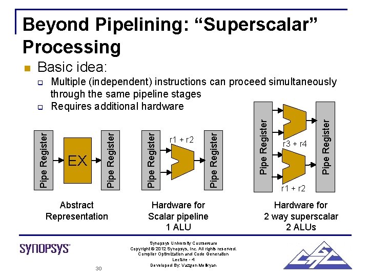 Beyond Pipelining: “Superscalar” Processing Basic idea: Abstract Representation 30 Hardware for Scalar pipeline 1
