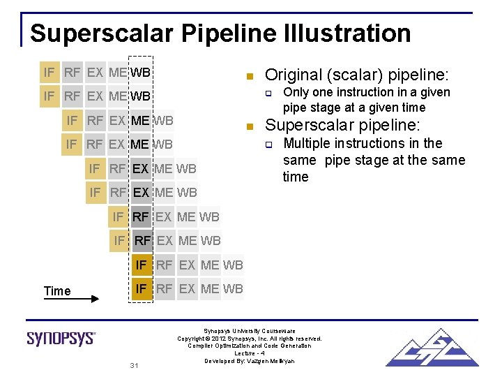 Superscalar Pipeline Illustration IF RF EX ME WB n Original (scalar) pipeline: q IF