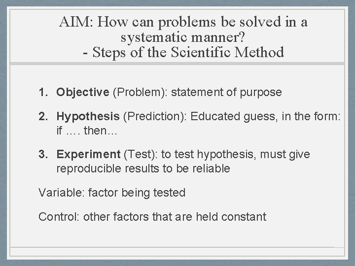 AIM: How can problems be solved in a systematic manner? - Steps of the AIM: How can problems be solved in a systematic manner? - Steps of the
