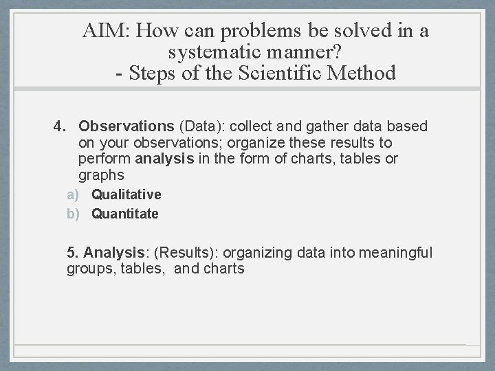 AIM: How can problems be solved in a systematic manner? - Steps of the AIM: How can problems be solved in a systematic manner? - Steps of the