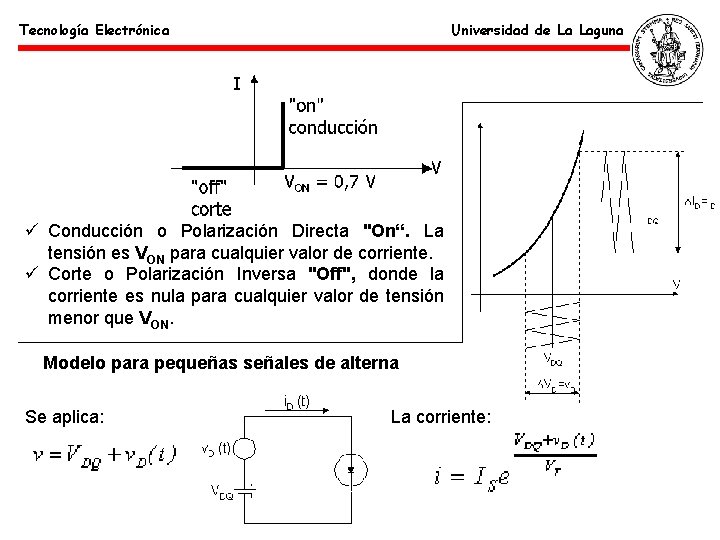 Tecnología Electrónica Universidad de La Laguna ü Conducción o Polarización Directa "On“. La tensión