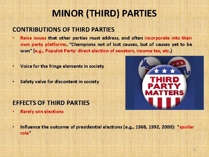 MINOR (THIRD) PARTIES CONTRIBUTIONS OF THIRD PARTIES • Raise issues that other parties must