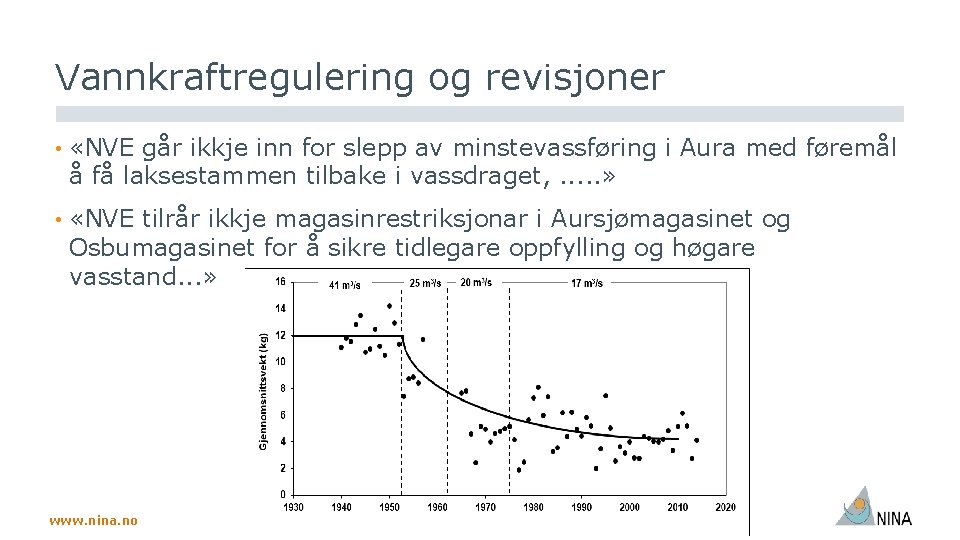 Vannkraftregulering og revisjoner • «NVE går ikkje inn for slepp av minstevassføring i Aura