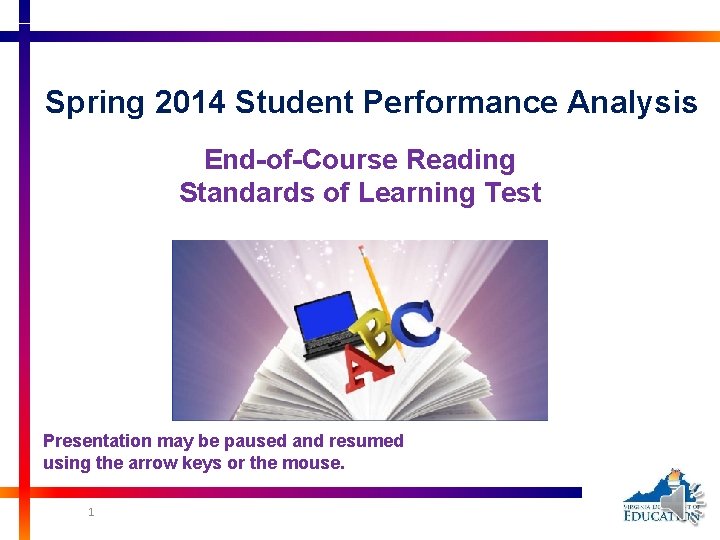Spring 2014 Student Performance Analysis End-of-Course Reading Standards of Learning Test Presentation may be