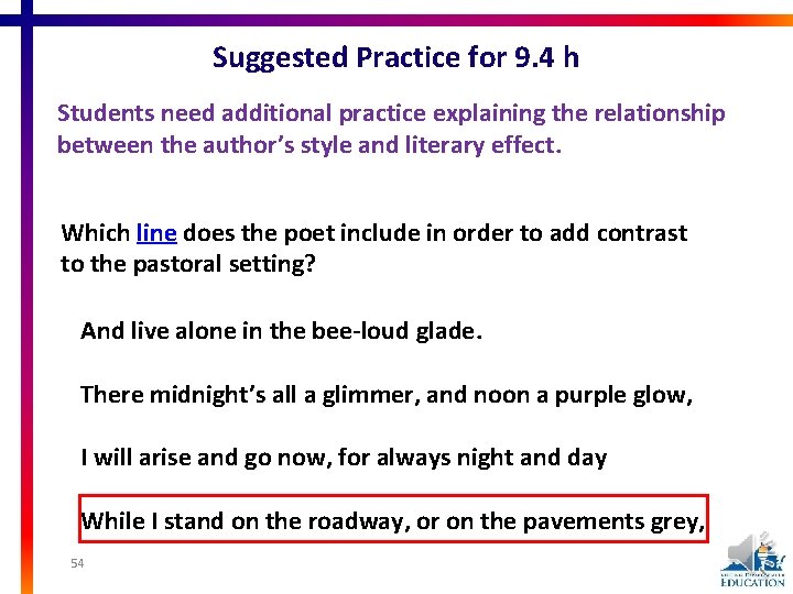 Suggested Practice for 9. 4 h Students need additional practice explaining the relationship between