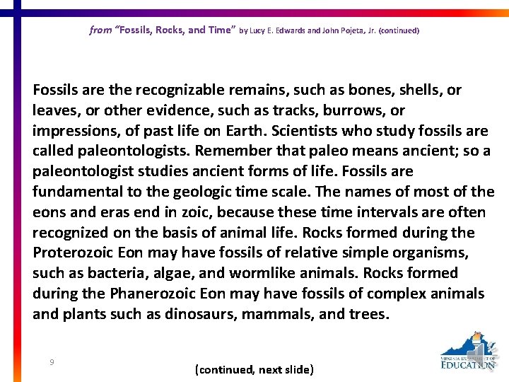 from “Fossils, Rocks, and Time” by Lucy E. Edwards and John Pojeta, Jr. (continued)