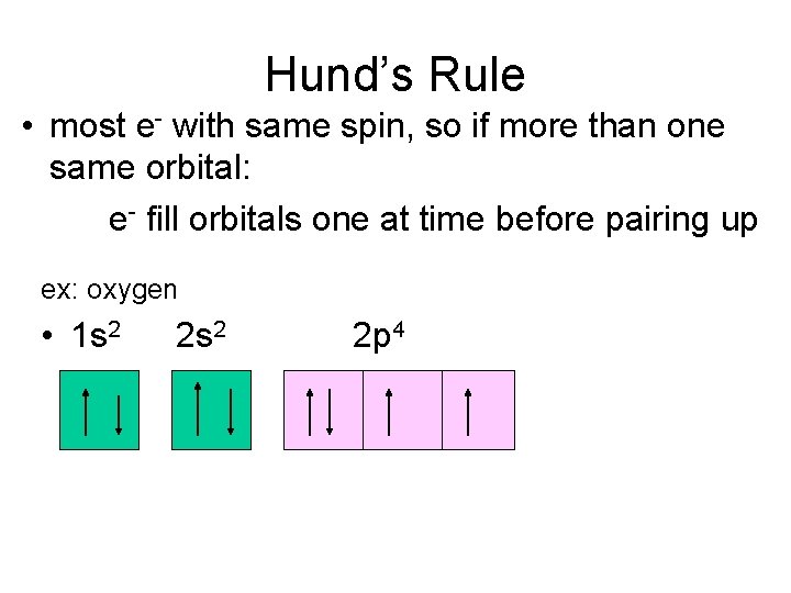 Hund’s Rule • most e- with same spin, so if more than one same