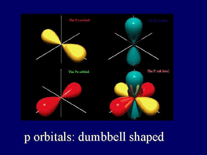 p orbitals: dumbbell shaped 