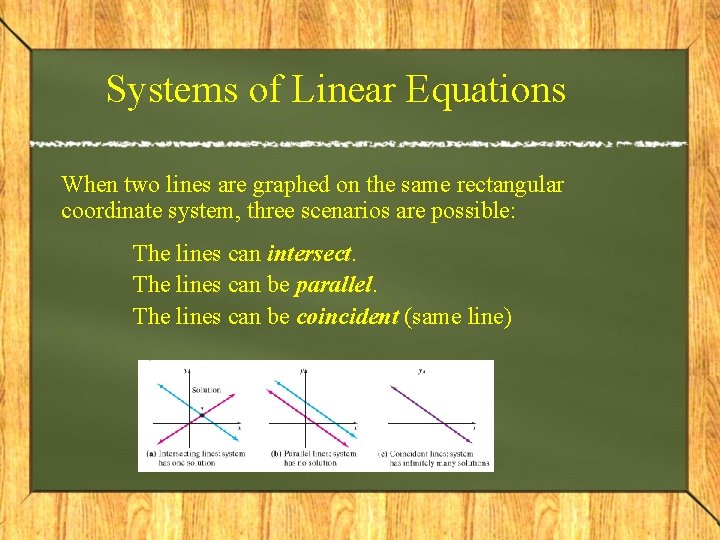 Systems of Linear Equations When two lines are graphed on the same rectangular coordinate