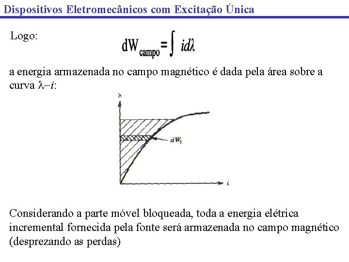 Dispositivos Eletromecânicos com Excitação Única Logo: a energia armazenada no campo magnético é dada