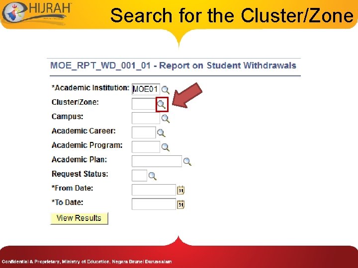 Search for the Cluster/Zone 