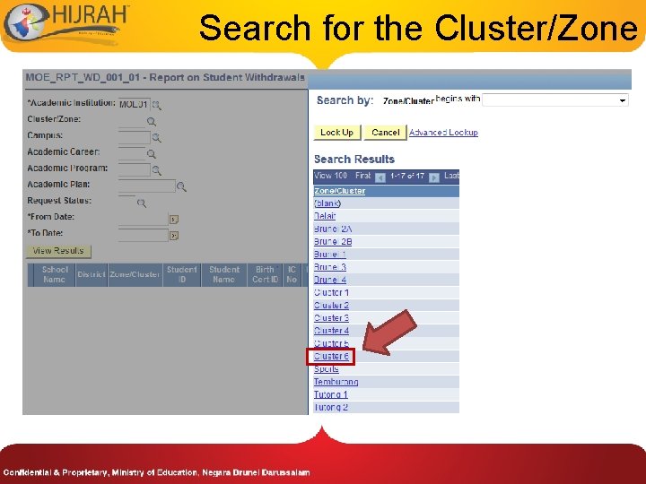 Search for the Cluster/Zone 